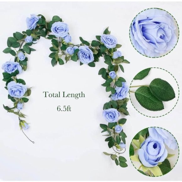 4 count Dusty Blue Rose Floral Vines Green Leaves Garland Wedding Table Decor - Picture 5 of 6